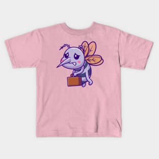 Cute Mosquito Jobless Holding Suitcase Cartoon Kids T-Shirt